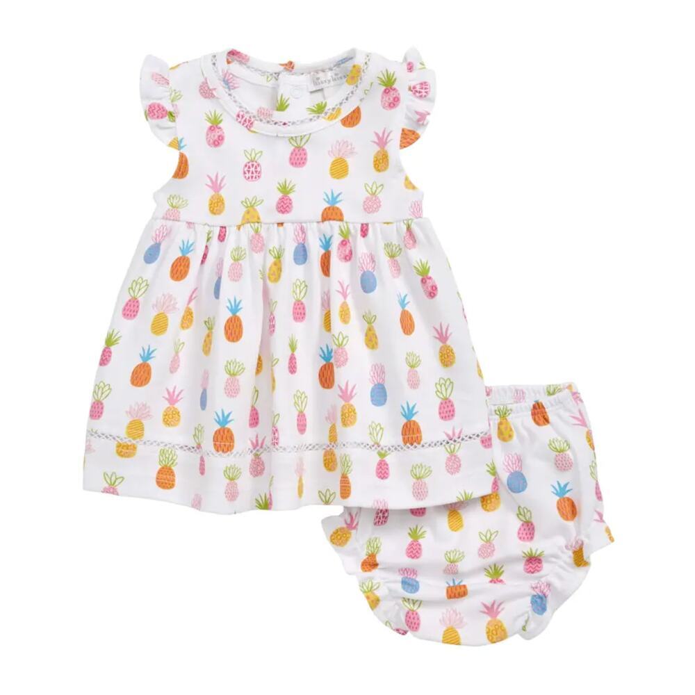 Kissy Kissy Baby Girls Pineapple Multi Print Pima Cotton Dress Set Outfit 3-6m